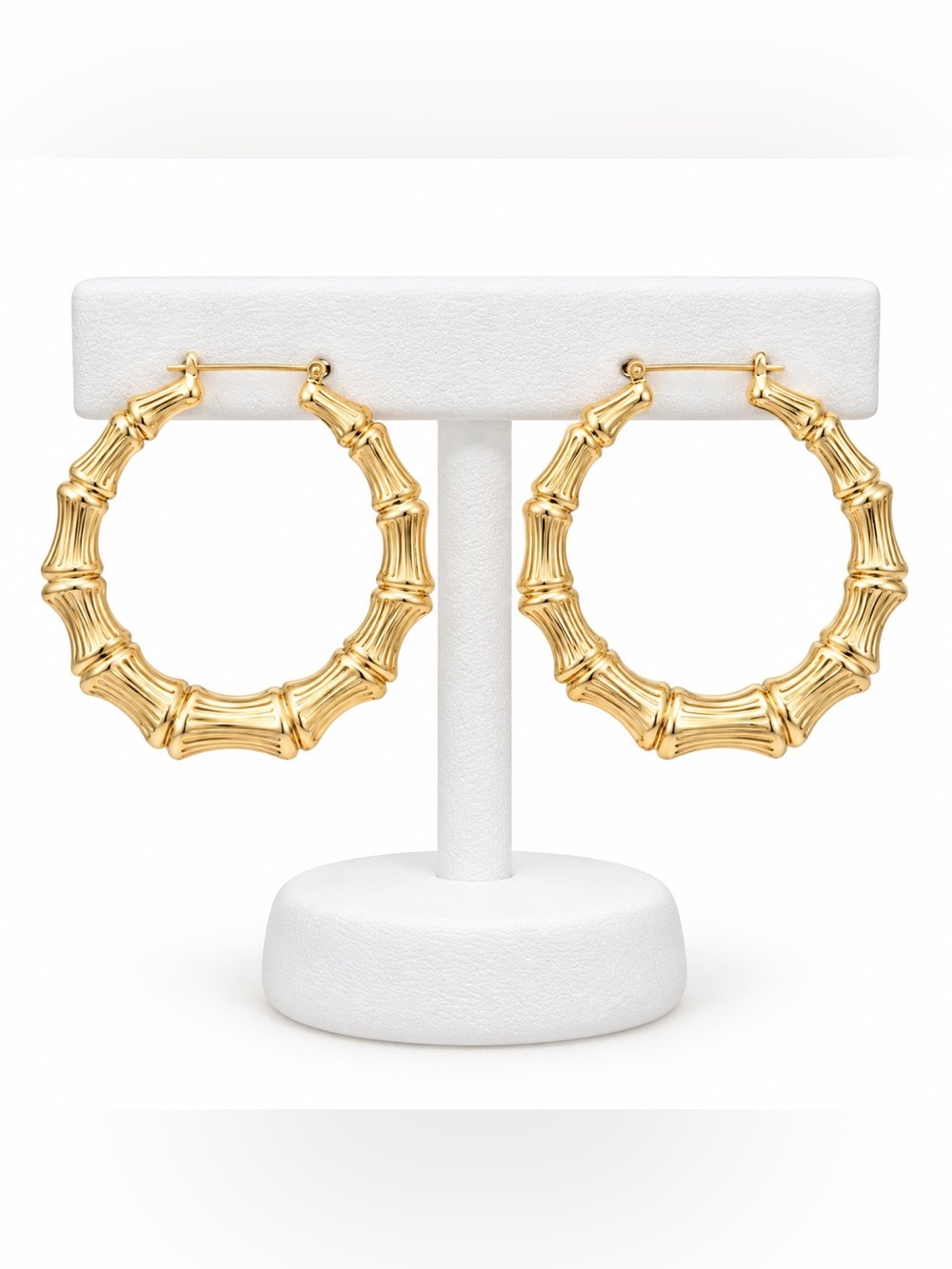 Large gold bamboo hoop earrings NEW